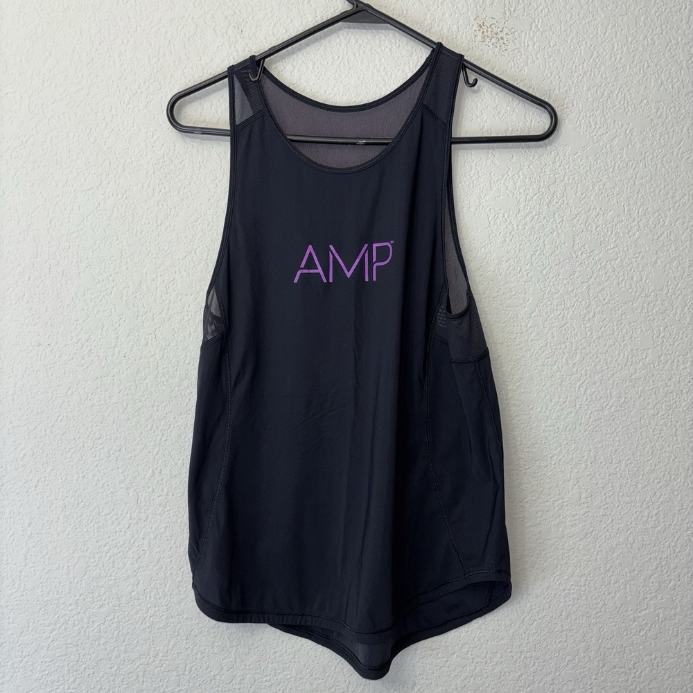 Lululemon Sculpt Tank Top Women's Size 4 Black Mesh AMP Cycle Embroidered XS